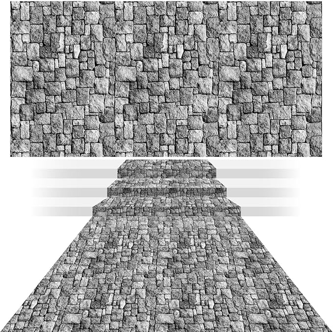 Irenare Halloween Stone Wall Tablecloths, Medieval Castle Party Decorations Supplies Disposable Plastic Brick Stone Tablecloth Brick Wall Table Covers for Birthday Party Favors(3 Pack,394 x 54 Inch)