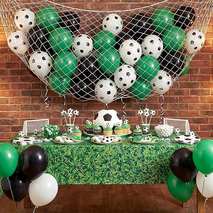 32 Pcs Soccer Party Supplies Plastic Table Cloth Football Balloons Soccer Net Disposable Sport Party Table Decoration for Football Lover Sport Theme Birthday Supplies