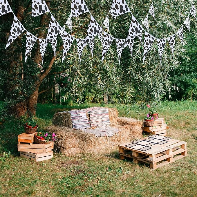 Boao 5 Pcs Cow Print Pennant Banners, Cow Print Pennant Banner Birthday Party Supplies for Western Cowboy Theme Decoration Baby Shower Animal Theme Party Holiday Decor, 7.4 x 10.8 Inch(Classic)