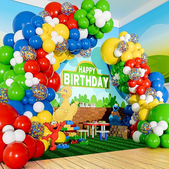 ALL-IN-1 Lego Balloon Arch Kit & Garland – Red, Blue, Green Balloons in Small & Large Sizes – Primary Colors for Circus, Carnival, Rainbow, Boys Birthday Party Supplies & Decorations