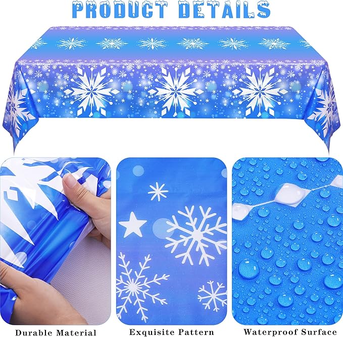 durony 145 Pieces Frozen Birthday Party Supplies Disposable Tableware Winter Snowflake Paper Plates Napkins Cups Forks Tablecloth for Christmas Winter Wonderland Frozen Party Decorations