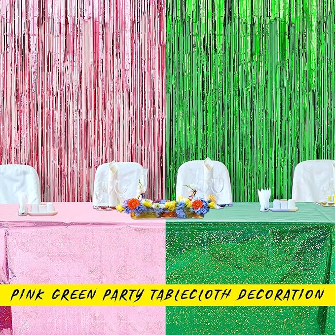 4 Pcs Witch Holographic Tablecloth for Birthday Party Pink and Green 54" x 108"Witch and Princess Theme Movie Decoration Shimmer Iridescent Metallic Plastic Glitter Laser Rectangular Table Cover