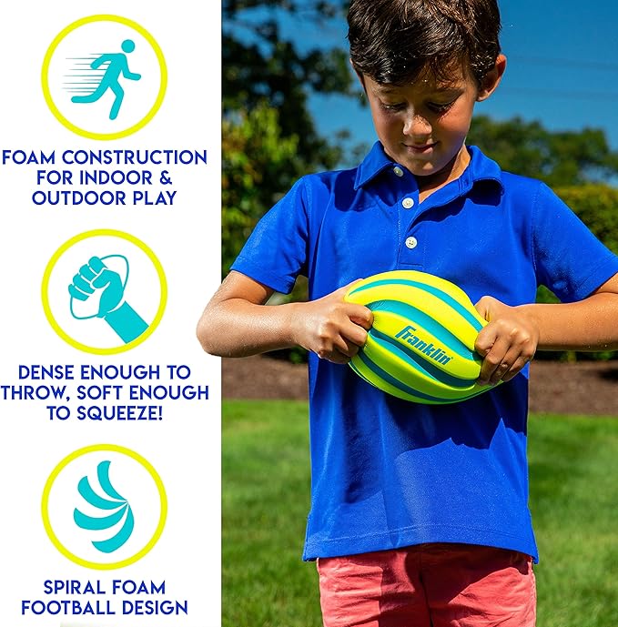 Franklin Sports Kids Foam Football - Mini Soft Foam Youth Football - Indoor + Outdoor Toy Ball for Kids - Probrite 9" Mini Ball - Soft Backyard + Practice Toy - Yellow