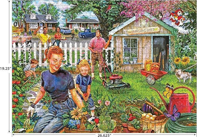 RoseArt - Back to The Past - Gardening with Mom 1000 Piece Jigsaw Puzzle - Vintage Retro Garden Scene Puzzle for Adults - Finished Size 26.625 x 19.25 Made in USA