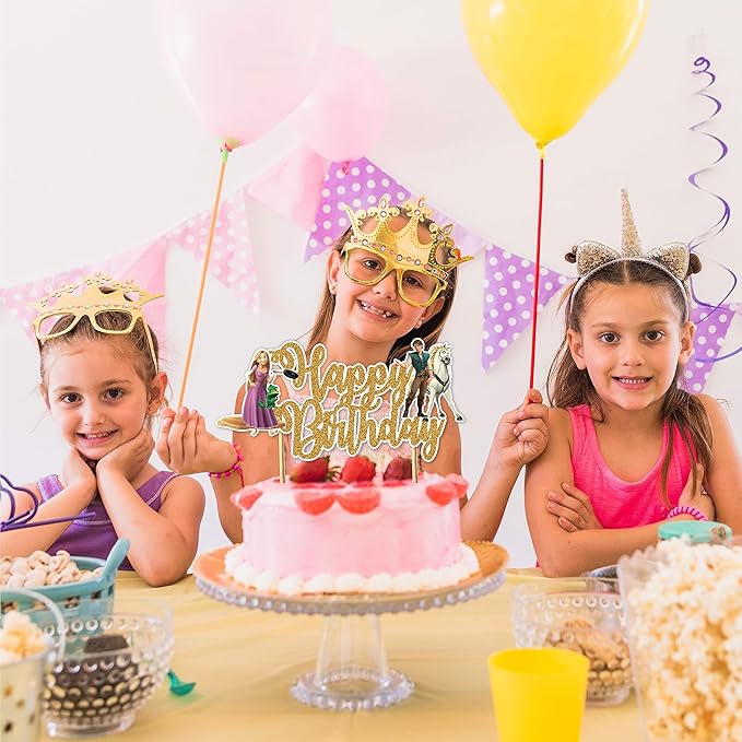 Rapunzl Happy Birthday Cake Topper – Princess Themed Birthday Cake Decoration for Girls – Magical Fairytale Party Supplies – Durable, Reusable, Easy to Use Cake Topper for Birthday Party Decorations