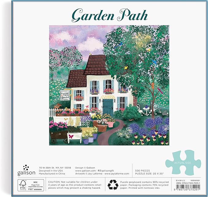 Galison Garden Path – 500 Piece Puzzle Fun and Challenging Activity with Bright and Bold Artwork of Country Cottage and Plant Path for Adults and Families