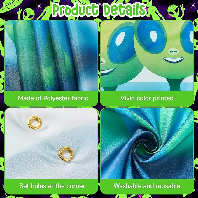 24PCS Alien Birthday Party Decorations Set, Space Theme Party Supplies with Alien & Cow Balloons Decorations, Blue Foil Fringe Curtain, Outer Space Birthday Decorations