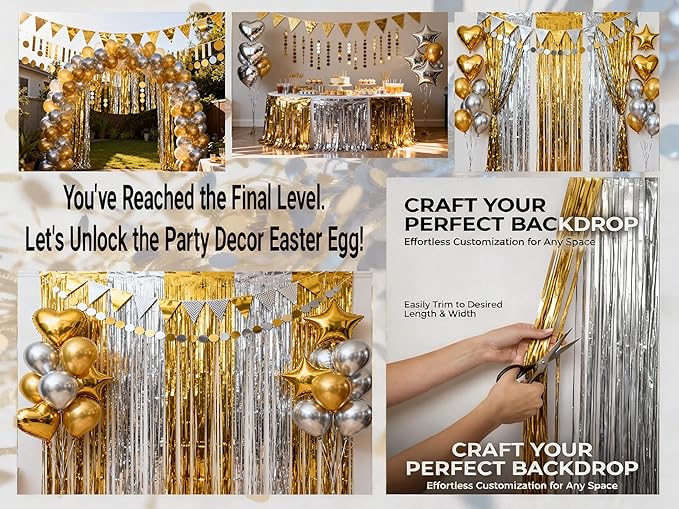 3 Packs Gold Silver Foil Fringe Curtains, Birthday Party Decorations Backdrop Tinsel Steamer, Wedding Engagement Bridal Shower Party Decorations Retirement Decor Graduation Party Backdrop