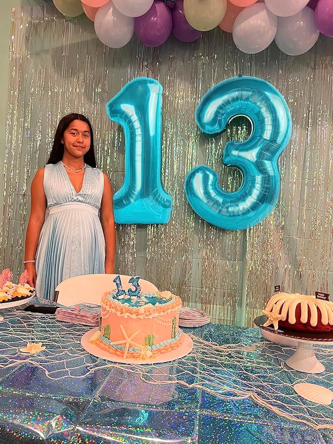 40 Inch Number 8 Balloon, Light Blue 8 18 28 80 Birthday Balloons for Men Boys, 8th Birthday Decorations Party Supplies, Wedding, Graduations