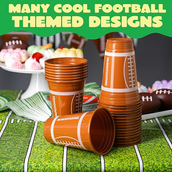 JOYIN 24 PCS Party Cups Bulk, 16oz Football Disposable Plastic Cups Holiday Tableware for Football Theme Party Supplies, Decoration, Party Drink Cups
