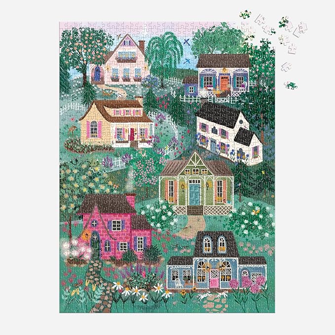 Galison The Cottage Hills – 1000 Piece Joy Laforme Jigsaw Puzzle Featuring Beautiful Artwork of Cottages in A Fairytale Neighborhood