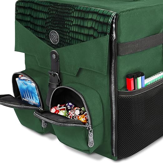 ENHANCE Board Game Shoulder Bag - Collector's Edition Board Game Storage with Shoulder Strap and Accessories Pockets for Dice, Cards, More - Reinforced Carrier Protects Tabletop Games (Dragon Green)