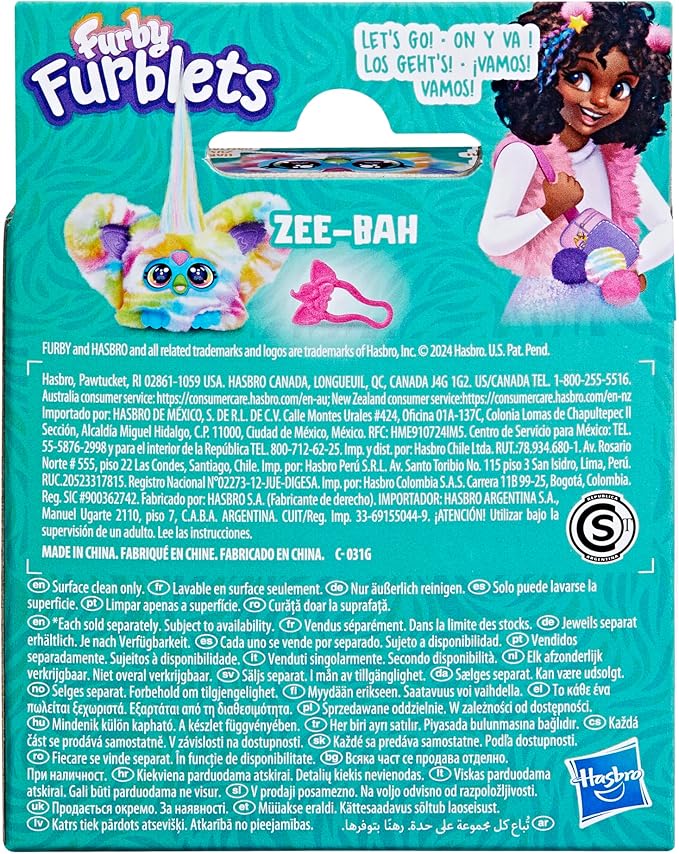 Furby Furblets Zee-Bah Mini Friend, Electronic Plush Toys for Girls & Boys, Rainbow Zebra, Speaks Furbish & Plays Music, Series 5, Back to School Gifts, Ages 6+