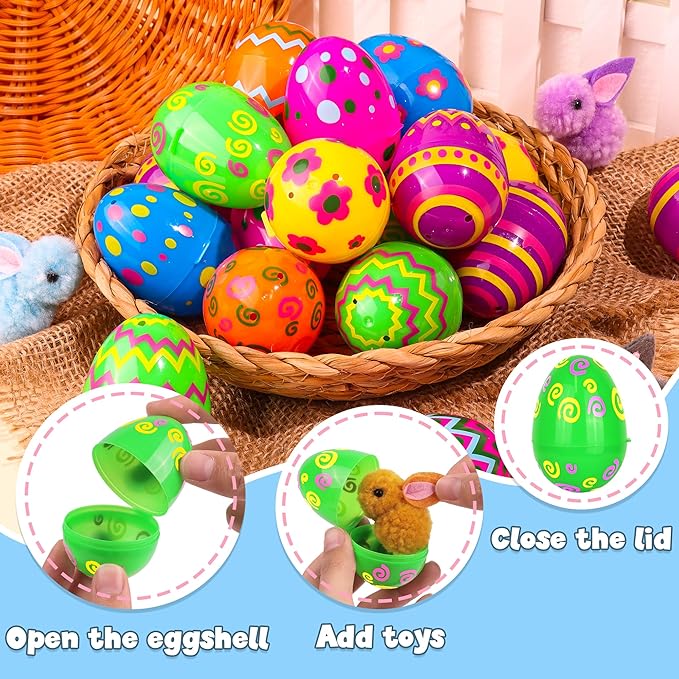 60 Pack Plastic Printed Easter Eggs, 2.4 Inch Fillable Empty Eggs Bulks for Easter Eggs Hunt, Easter Basket Stuffers Fillers, Classroom Prize Supplies, Filling Treats and Party Favors