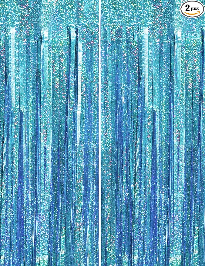 Blue Birthday Decorations Curtain Streamers Ocean Princess Booth Photo Backdrop Streamers Tinsel Accessories Party Decorations 2 Pack