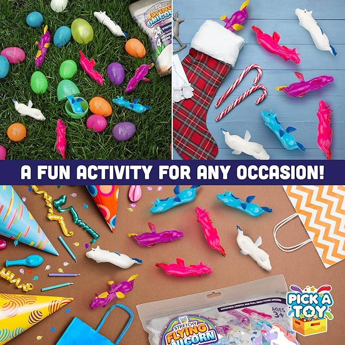 PICK A TOY Unicorn Slingshot Toys for Kids – 24 Pack Stretchy Finger Slingshot Party Favors, Unicorn Goodie Bag Fillers, Birthday Party Favors for Girls Boys, Classroom Prizes, Easter Egg Fillers