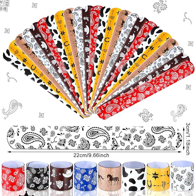 Sosation 96 Pack Western Party Slap Bracelets Cowboy Cowgirl Bracelets Horse Wristbands for Western Themed Parties Birthday Party Favors Supplies Decorations, 8 Styles