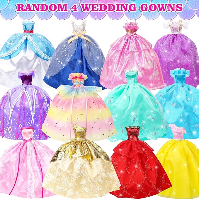 Doll Clothes and Accessories Set, Wedding Gowns, Evening Dresses, Fashion Dresses, Casual Outfits Top and Pant, Swimsuit Bikini, Hangers, Shoes and Accessories Toys for Girl Birthday Gift