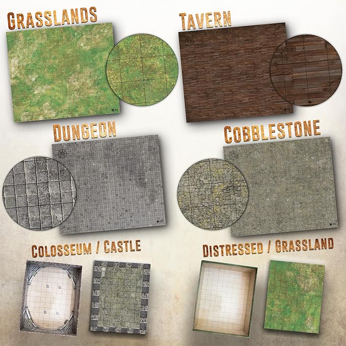 Melee Mats DND Map Starter Set - 22” x 26" Double Sided, Wet & Dry Erase Battle Terrain Grid for Dungeons and Dragons - Tabletop Board Gaming Kit with Accessories