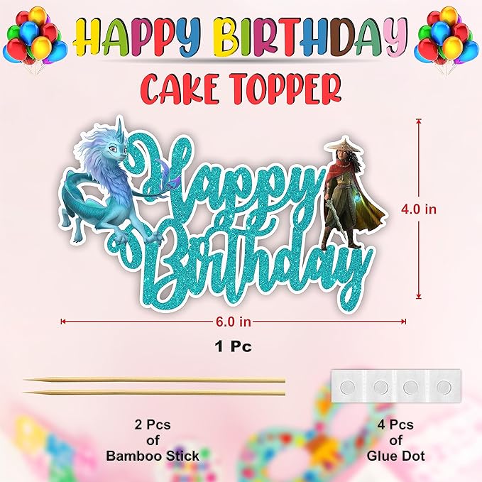 "Raya and the Last Dragn Happy Birthday Cake Topper – Princss Party Decoration – Fantasy-Themed Cake Decoration Featuring and Friends – Perfect for Birthday Parties & Celebrations"
