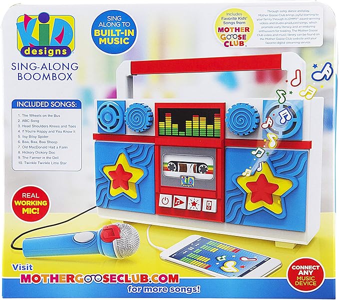 Mother Goose Club Sing Along Boom Box Speaker with Microphone for Fans of Mother Goose Club Toys, Kids Karaoke Machine with Built in Music and Flashing Lights