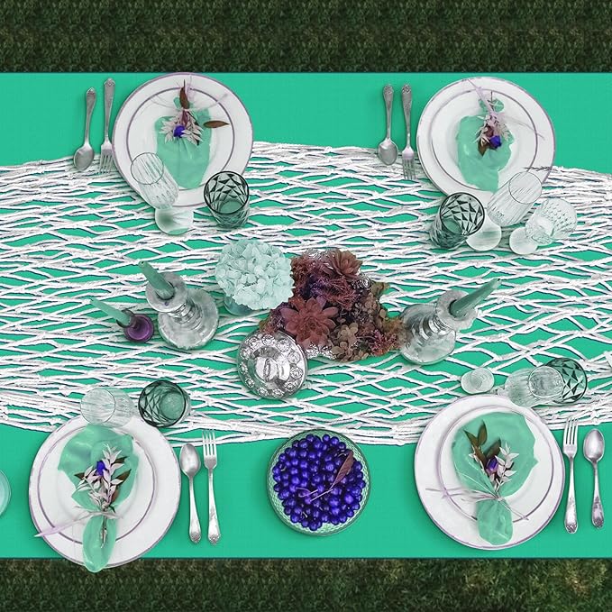 Unittype 8 Pcs Fish Net Decorative and Tablecloth Set, Cotton Fishnet and Plastic Table Cover Decorations Set for Nautical Themed Party Baby Shower Pirate Decorations Mermaid Party (Coastal Colors)