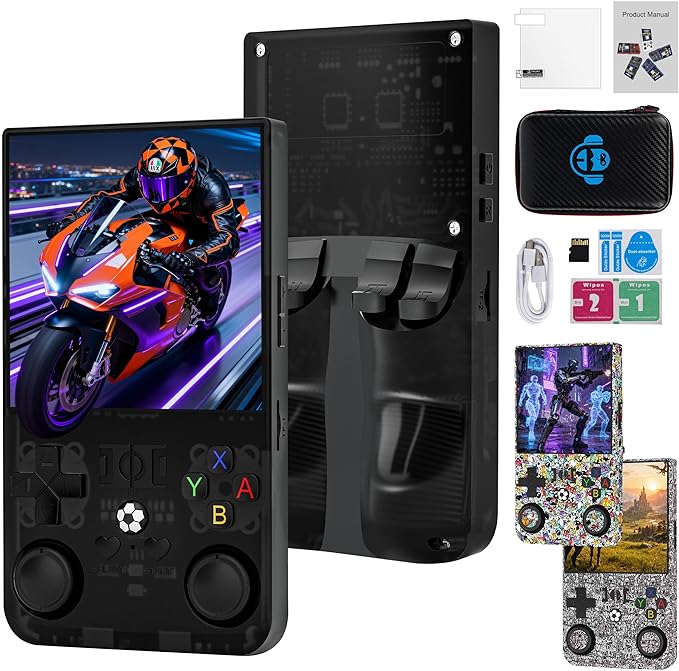 R36MAX Retro Handheld Game Console, 4.0 Inch IPS Screen, 64G TF Card, 4000mAh Battery, Plug and Play Portable Retro Gaming Console, Built-in 18,000+ Classic Game & 30+ Emulators - Black