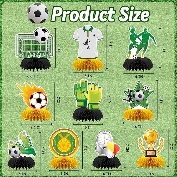 10Pcs Soccer Party Decorations, Soccer Birthday Party Decorations Soccer Ball Birthday Honeycomb Centerpiece Soccer Theme Party Decorations for Boys Kids Soccer Table Centerpiece