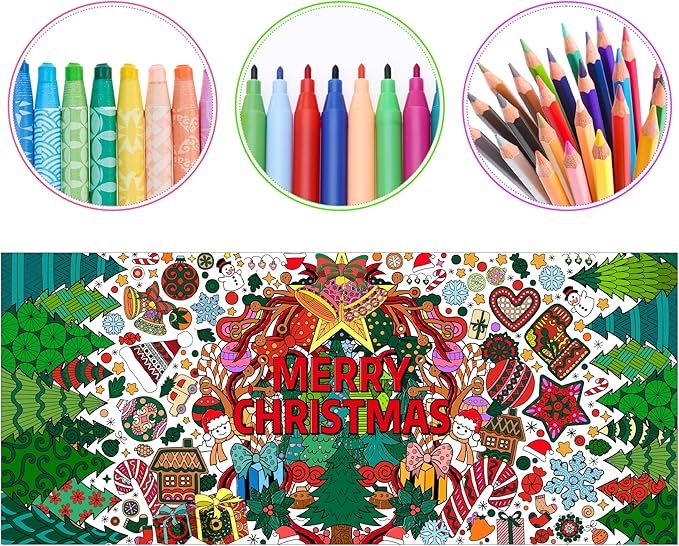 Dvbonike Jumbo Xmas Mandala Coloring Poster Giant Merry Christmas Color-in Paper Poster DIY Drawing Blank Doodle Art Banner 55.1 x 23.6 inch Decoration, Home School Activity Party Supplies for Kids