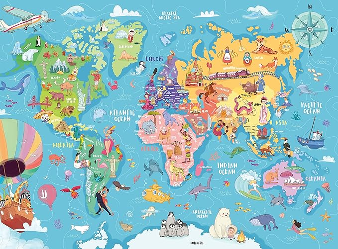 Ravensburger - World Map - 100 Piece Jigsaw Puzzle - XXL Pieces for Easy Assembly - Exciting, Bold and Colorful Imagery of Our World - Premium Quality - Ideal Gift - Screen-Free Fun - Children Age 6+