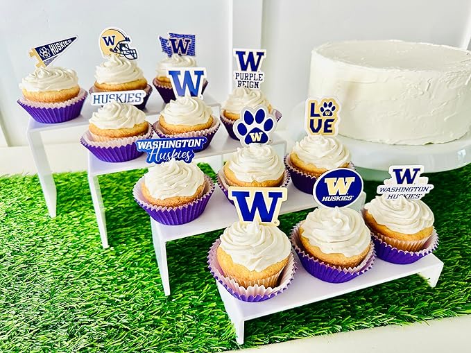 Washington Cupcake Topper Party Supplies for Football, Birthday, Graduation Party Decorations (24 Pieces) (Washington Huskies)