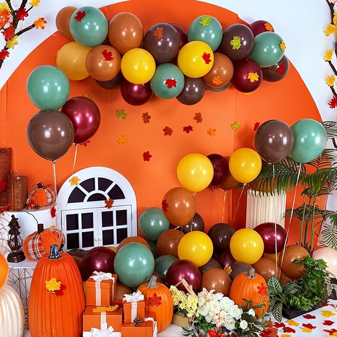 Safari Balloons, Burnt Orange Terracotta Mustard Yellow Burgundy Sage Green Coffee Brown Autumn Fall Color Balloon for Thanksgiving Harvest Baby Shower Woodland Dinosaur Birthday Party Decoration