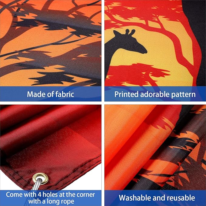 Blulu African Safari Theme Party Decorations, 72.8 x 43.3 Inch African Safari Backdrop Banner Theme Supplies, Tropical Forest Jungle Scenic Background Photo Booth Banner Wild Birthday Party Decoration
