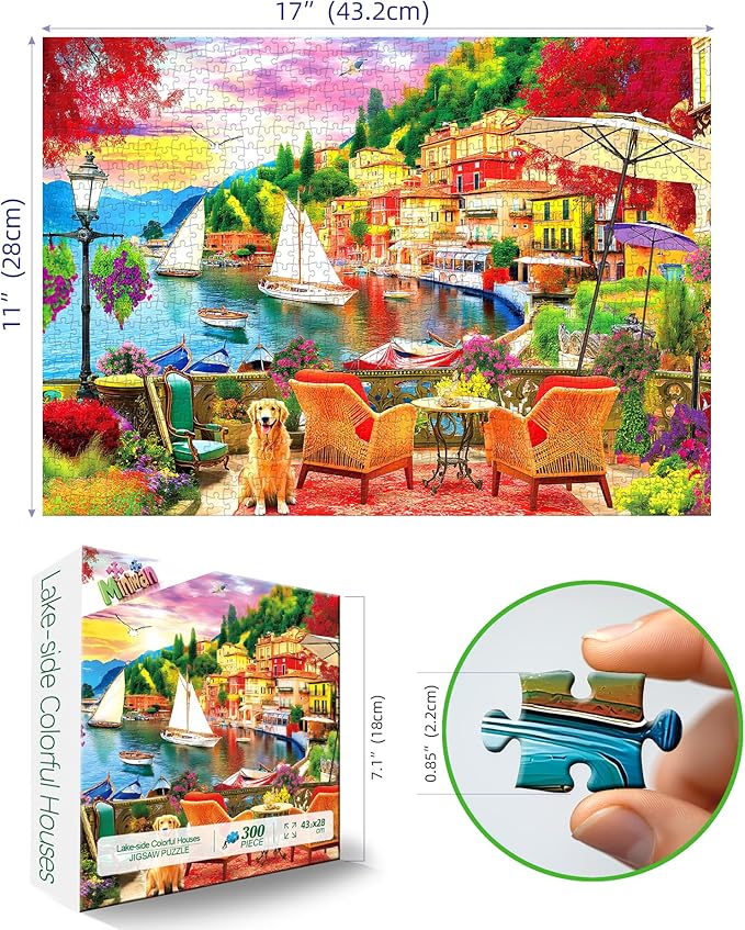 Lakeside Beauty 300 Piece Puzzle for Adults, Fun Puzzles for Adults 300 Pieces with HD Print & Poster, 11" X 17" Dust Free, for Gifts Halloween Christmas Family Games Lovers