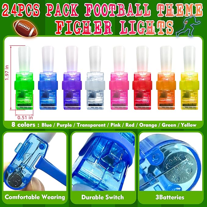 24PCS Football Party Favors-LED Finger Lights：Glow-in-the-Dark Light-Up Toys Bulk for Kids,Football Theme Birthday Party Decorations Supplies,Goodie Bags Stuffers, Classroom Prizes, Fun Gifts