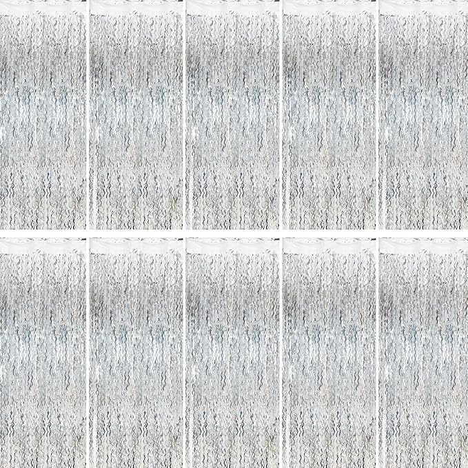 Silver Birthday Party Decorations 10pcs Silver Streamers Foil Fringe Backdrop Curtains Photo Booth Props Prom Decorations for Bachelorette, Engagement, Disco Party, Graduation,Wedding, Anniversary