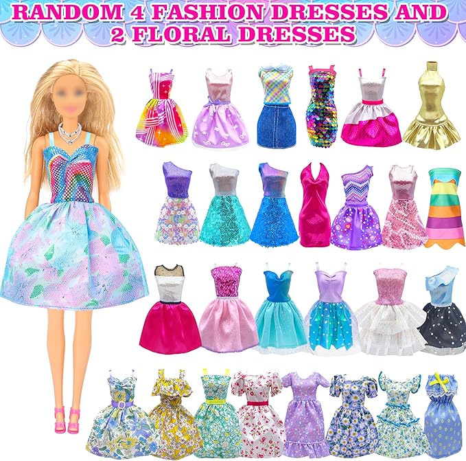 Doll Clothes and Accessories Set, Wedding Gowns, Evening Dresses, Fashion Dresses, Casual Outfits Top and Pant, Swimsuit Bikini, Hangers, Shoes and Accessories Toys for Girl Birthday Gift