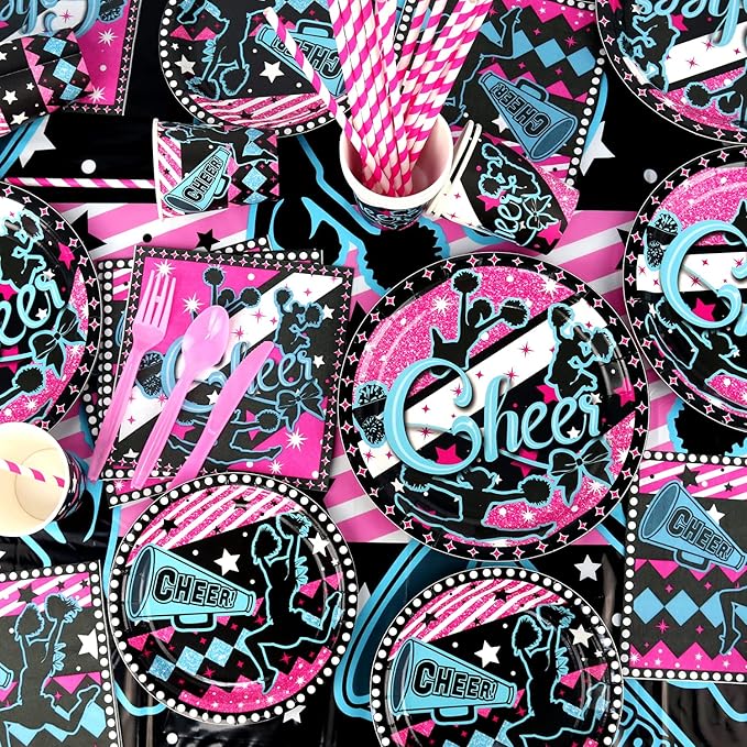 Cheerleading Party decoration, Cheerleading birthday Party Supplies Packs, Gymnastics PartyCheer Party Supplies include Background, Plates, Balloons, Cheerleading Party Set Serves 20 (Banner)