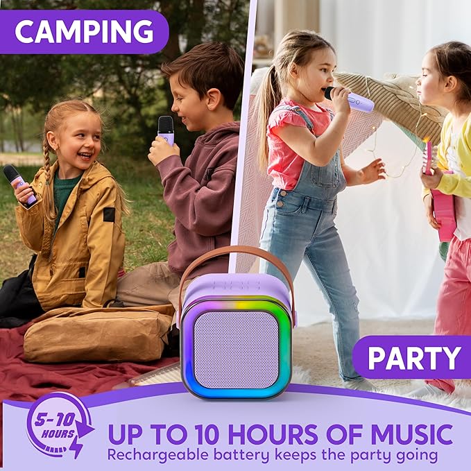 SYNCFUN Karaoke Machine, Mini Karaoke Machine with 2 Wireless Microphones for Kids and Adults, Bluetooth Speaker Toys, Birthday Girls Gift for Ages 3,4, 5, 6,7, 8,9,10,11,12+ Years Old(Purple)