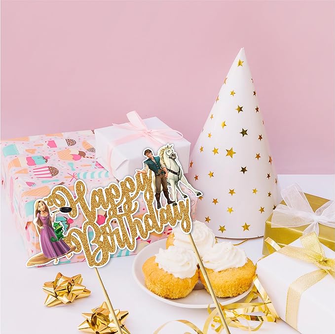 Rapunzl Happy Birthday Cake Topper – Princess Themed Birthday Cake Decoration for Girls – Magical Fairytale Party Supplies – Durable, Reusable, Easy to Use Cake Topper for Birthday Party Decorations