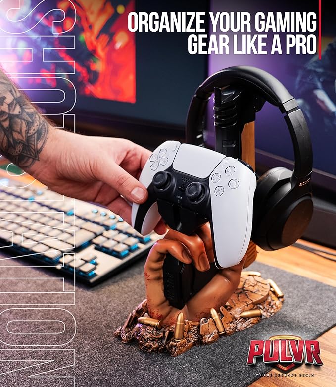 Exclusive Gaming Controller Holder & Headset stand figure for GTA VI and Call of Duty and Fortnite Gaming Room Decor | Staff Room accessories For PC PlayStation & Xbox | Shooter Decor | Present For Gamers Adults Kids Accessories