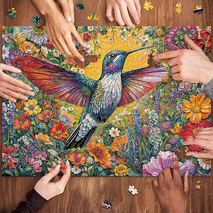 Jigsaw Puzzles for Adults 1000 Pieces, Interlock Perfectly Letter on Back No Dust, Home Decor Birthday Party Gift Toy for Men Women Elders Seniors, 1:1 Poster - Radiant Hummingbird