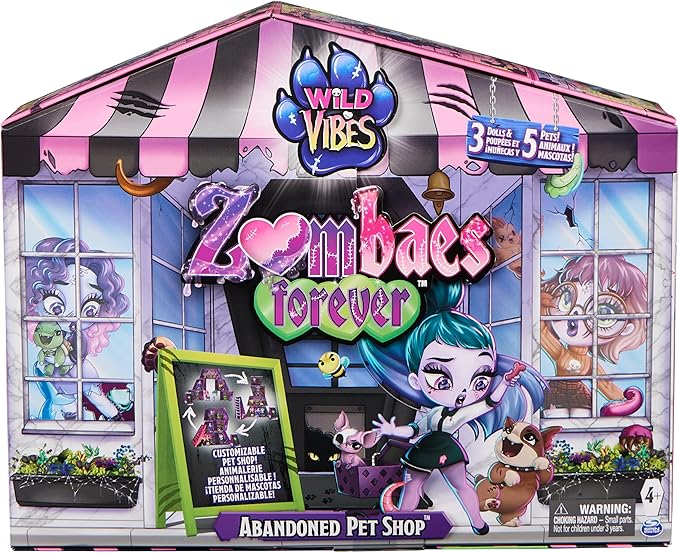 Zombaes Forever, Wild Vibes, Abandoned Pet Shop Customizable Doll House Playset, 3 Exclusive Zombie Dolls & Accessories, 5 Pets, Kids Toys for Girls