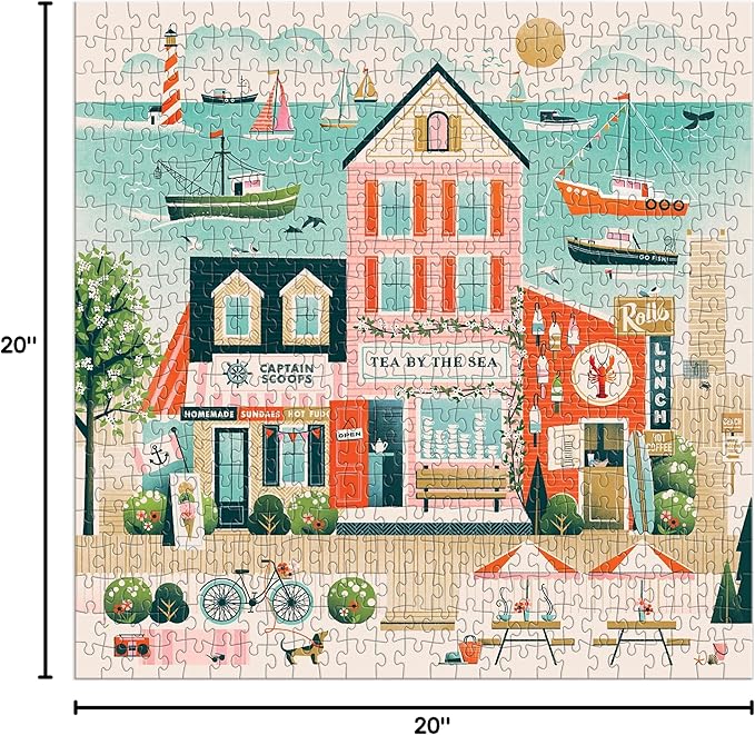 Galison Beside The Sea – 500 Piece Puzzle Fun and Challenging Activity with Bright and Bold Artwork of Charming Village and Sea Scenery for Adults and Families