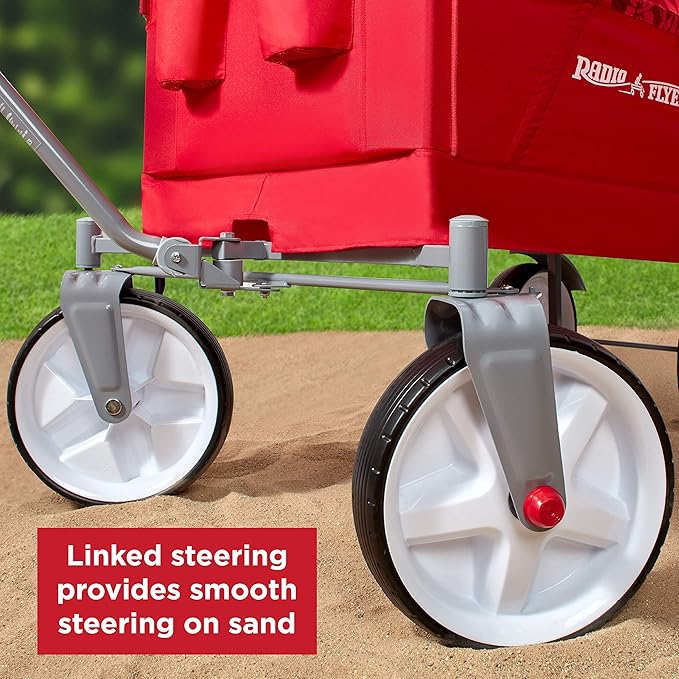 Radio Flyer Beach & Boardwalk 3-in-1 EZ Fold Wagon, for Kids 1.5+, UV Shade, One-Hand Flat Fold, Seats 2 or Converts to Bench, DuraClean Fabric, Beach Tires, 150 lb Capacity, Wagon for Kids & Cargo
