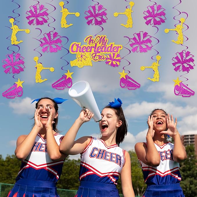 36pcs in My Cheerleader Era Hanging Swirl Decorations - Glitter Cheerleader Birthday Party Decoration for Wall Décor Gifts for Cheerleaders Cheer Team Theme Birthday Party Supplies
