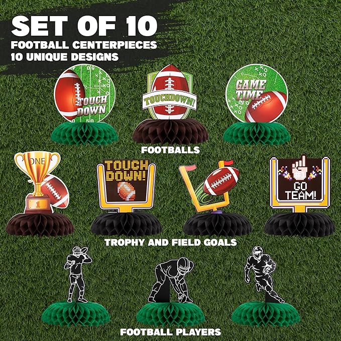ArtCreativity Football Centerpieces for Table - Set of 10 - Sports Football Party Table Centerpiece Decoration - Football Table Party Supplies for Tailgates - Football Birthday Party Centerpiece Decor
