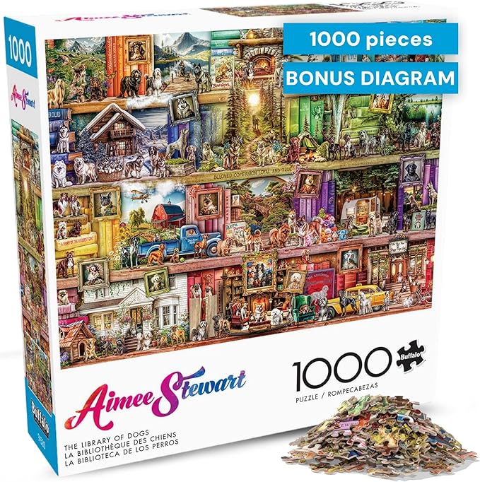 Puzzles for Adults 1000 Pieces – Buffalo Games The Library of Dogs by Aimee Stewart, Challenging 1000 Piece Puzzle for Adults with Poster, Premium Jigsaw Puzzle Made in The USA