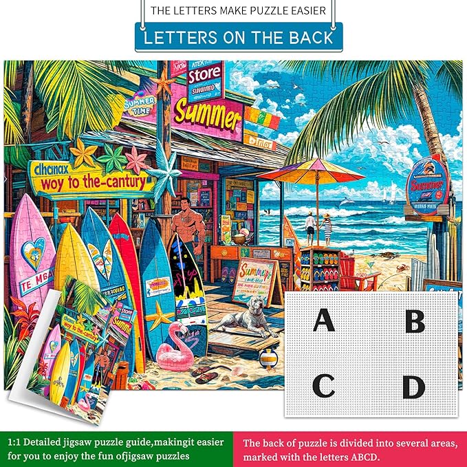 Jigsaw Puzzles for Adults 1000 Pieces, Interlock Perfectly Letter on Back No Dust, Home Decor Birthday Party Gift Toy for Men Women Elders Seniors, 1:1 Poster-Coast Grocery