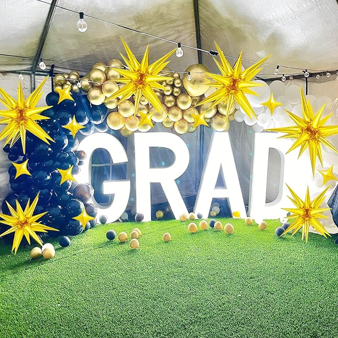 20 Pcs 27"22" Explosion Star Foil Balloons - 12 Point and Four Pointed Gold Spike Balloons for Party Supplies, Christmas, Birthday, Wedding, Photo Booth (Gold)